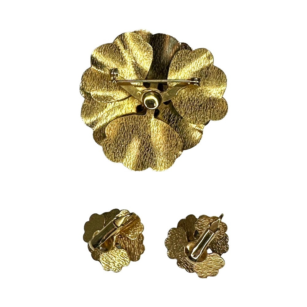 VINTAGE Enamel Flower Brooch & Clip-on Earrings Set • blue, pink, green - Picture 4 of 5